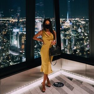 Nasty Gal yellow/gold shaping satin dress